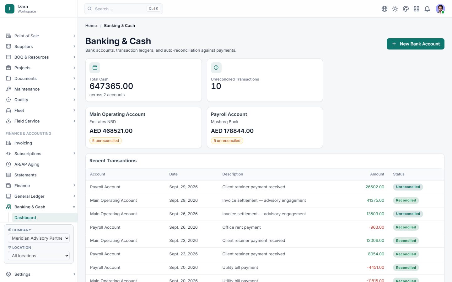 Balances and unreconciled lines per account