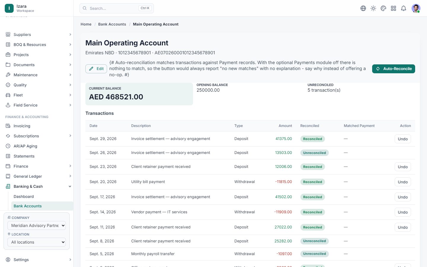 A bank account with its transactions