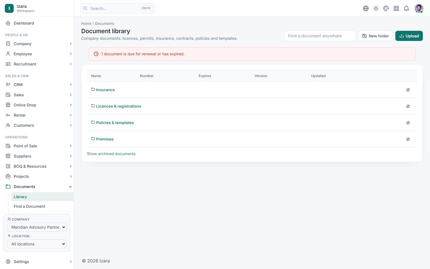 A shared document library with folders