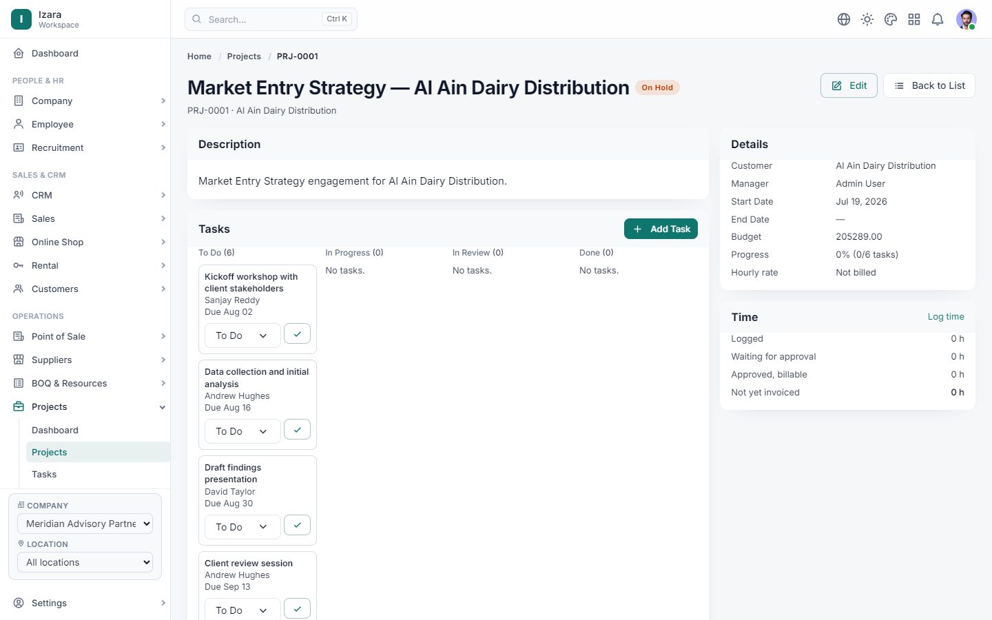 A project with its tasks and team