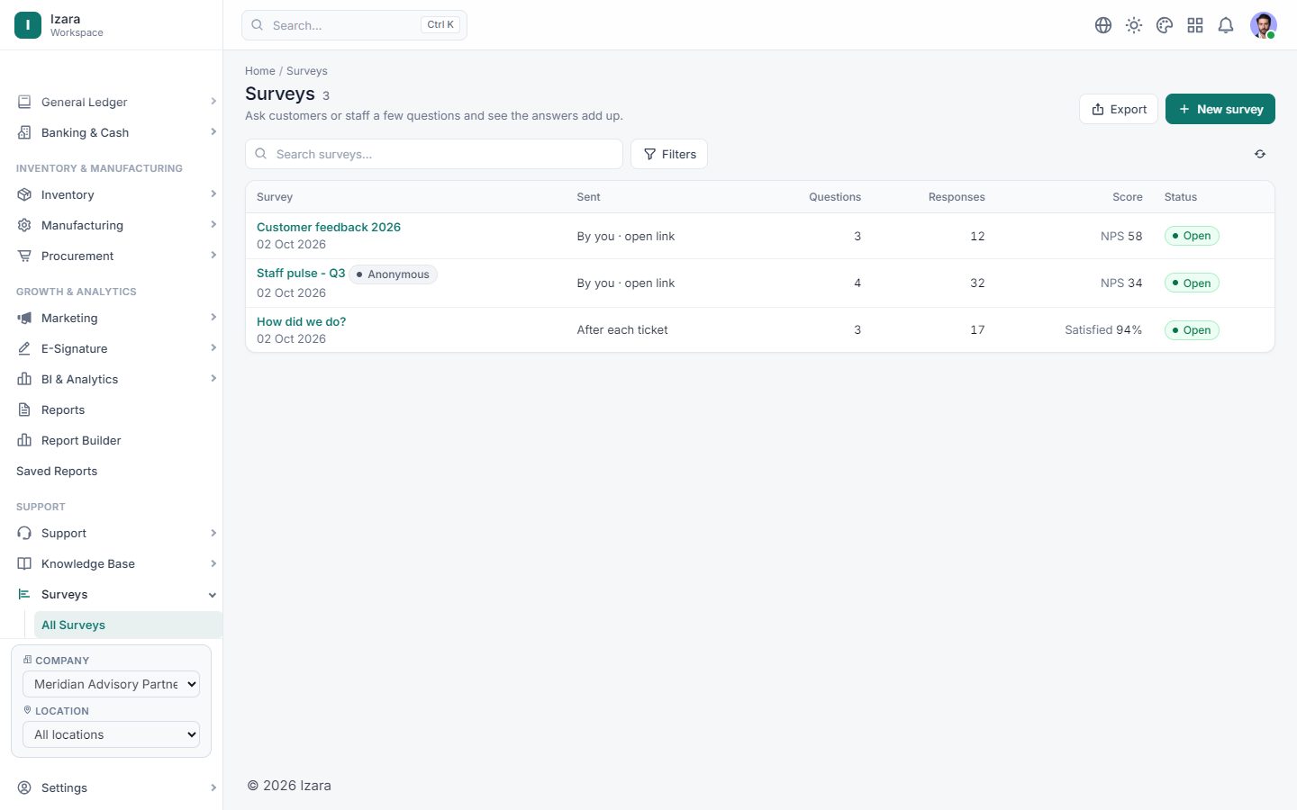 Surveys for customers and staff